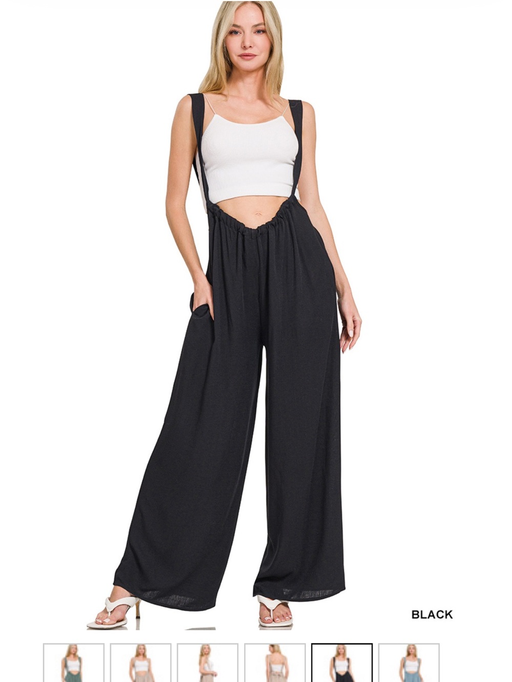 Zenana Wide-Leg Suspender Jumpsuit - Black size Small